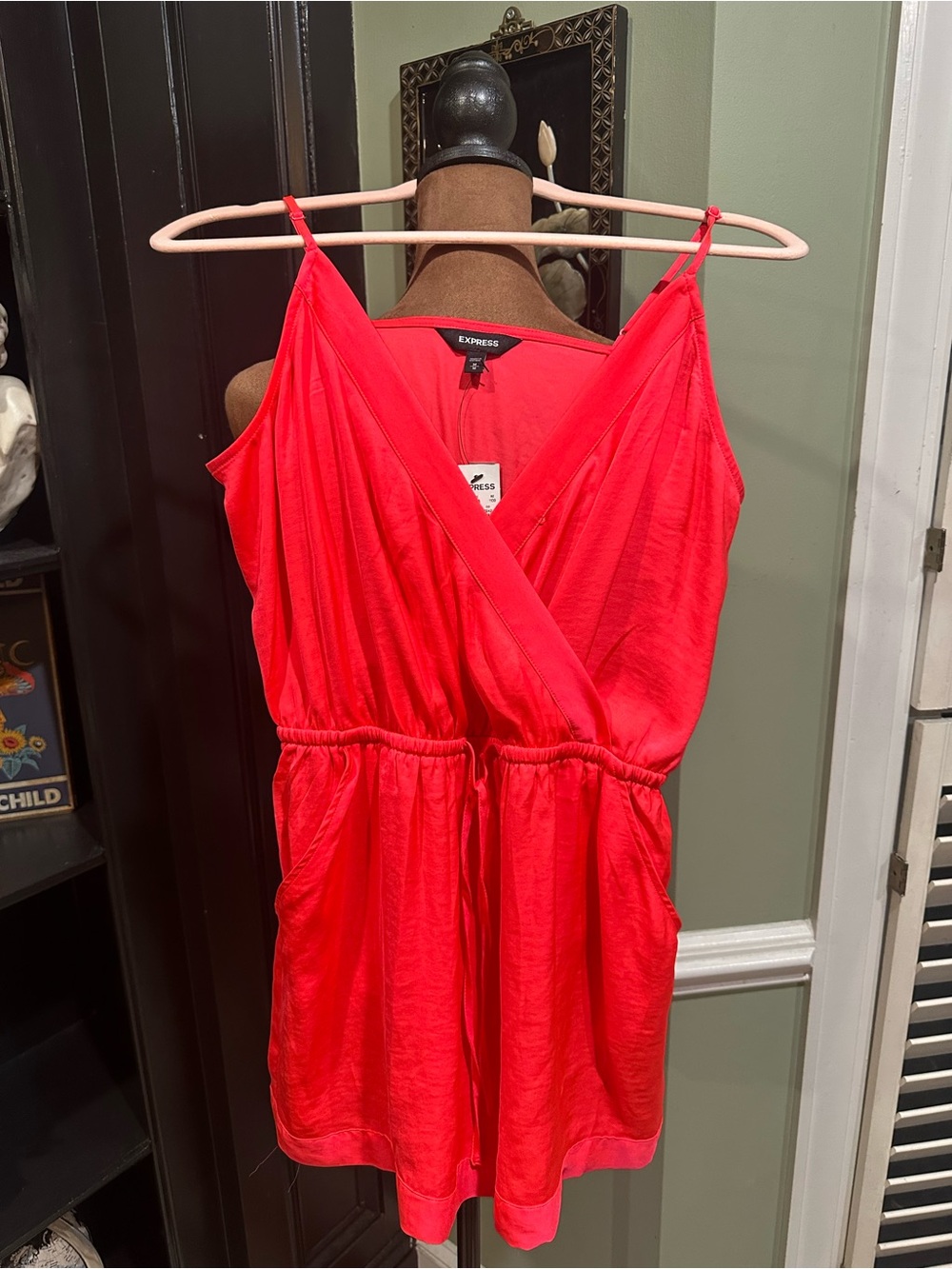 Express Neon Pink Silky Romper – Size Small (NWT)
